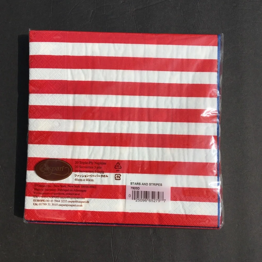 Caspari Paper Napkins Stars Stripes Red White Blue 4th Of July 1 Package New